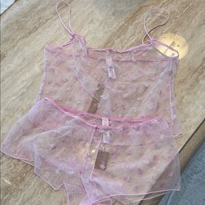 SKIMS Pink Sheer Lace Intimate Set